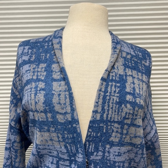 J. Jill Purejill Indigo Blue and Gray Patterned Long Cardigan Sweater Size SP - Picture 4 of 12
